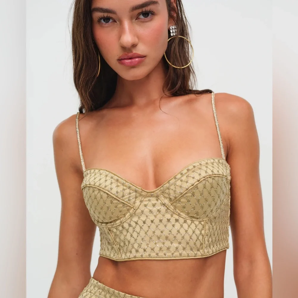 NWT For Love And Lemons Glitter Grid Bustier Top XL